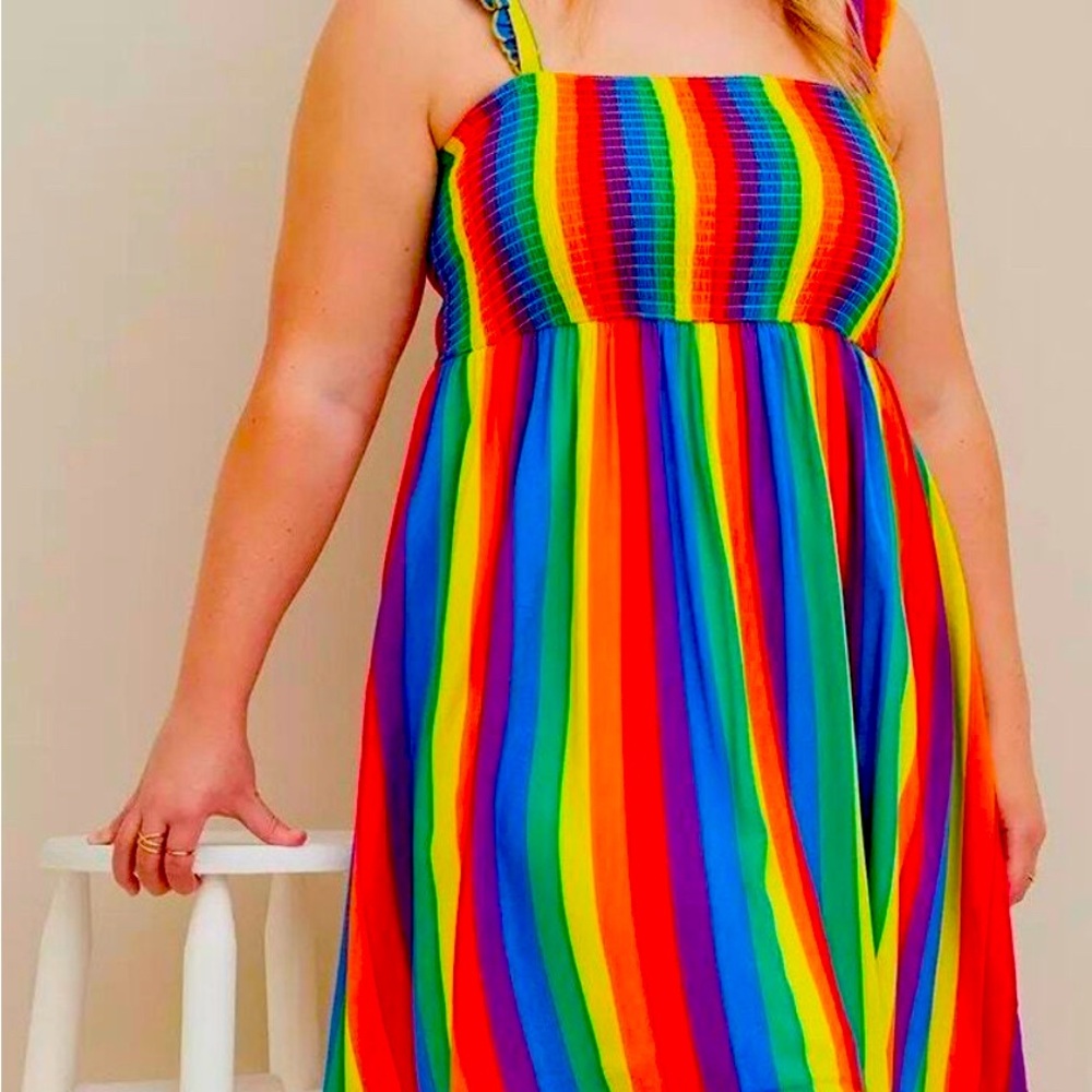 Torrid Rainbow Ruffle Strap Dress